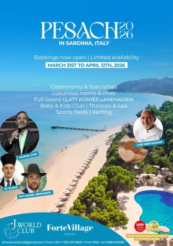 Experience an exclusive Glatt Kosher Passover 2026 with J World Club at Forte Village in Sardinia.