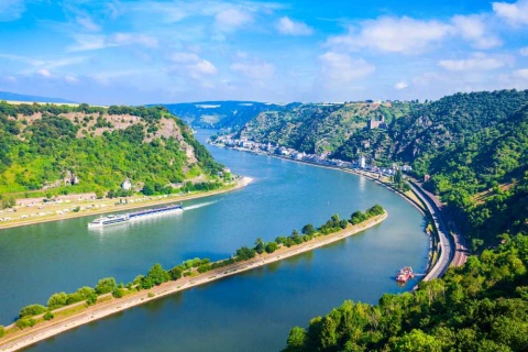Kosher river cruise along the Rhine River with castles and vineyards
